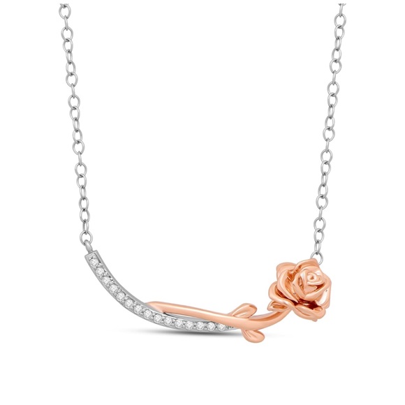 14k Disney Beauty and the Beast Belle Rose Smile Necklace - Picture 1 of 3